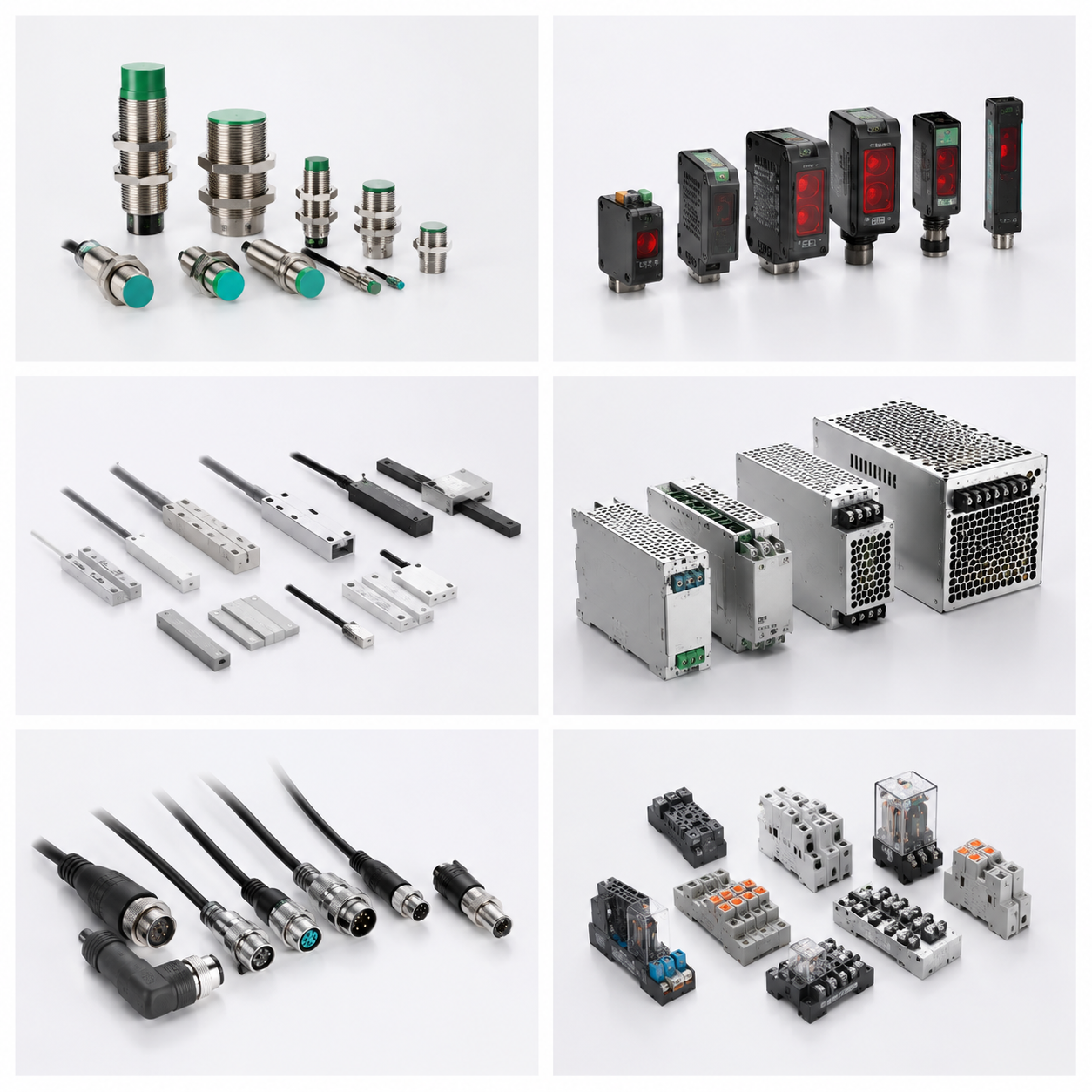 Industrial sensors, power supplies, connectors and relays prepared for shipment